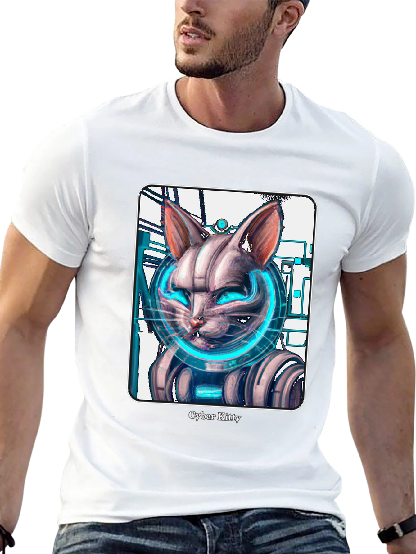 Cyber Kitty T-Shirt - Futuristic Cat Graphic Tee