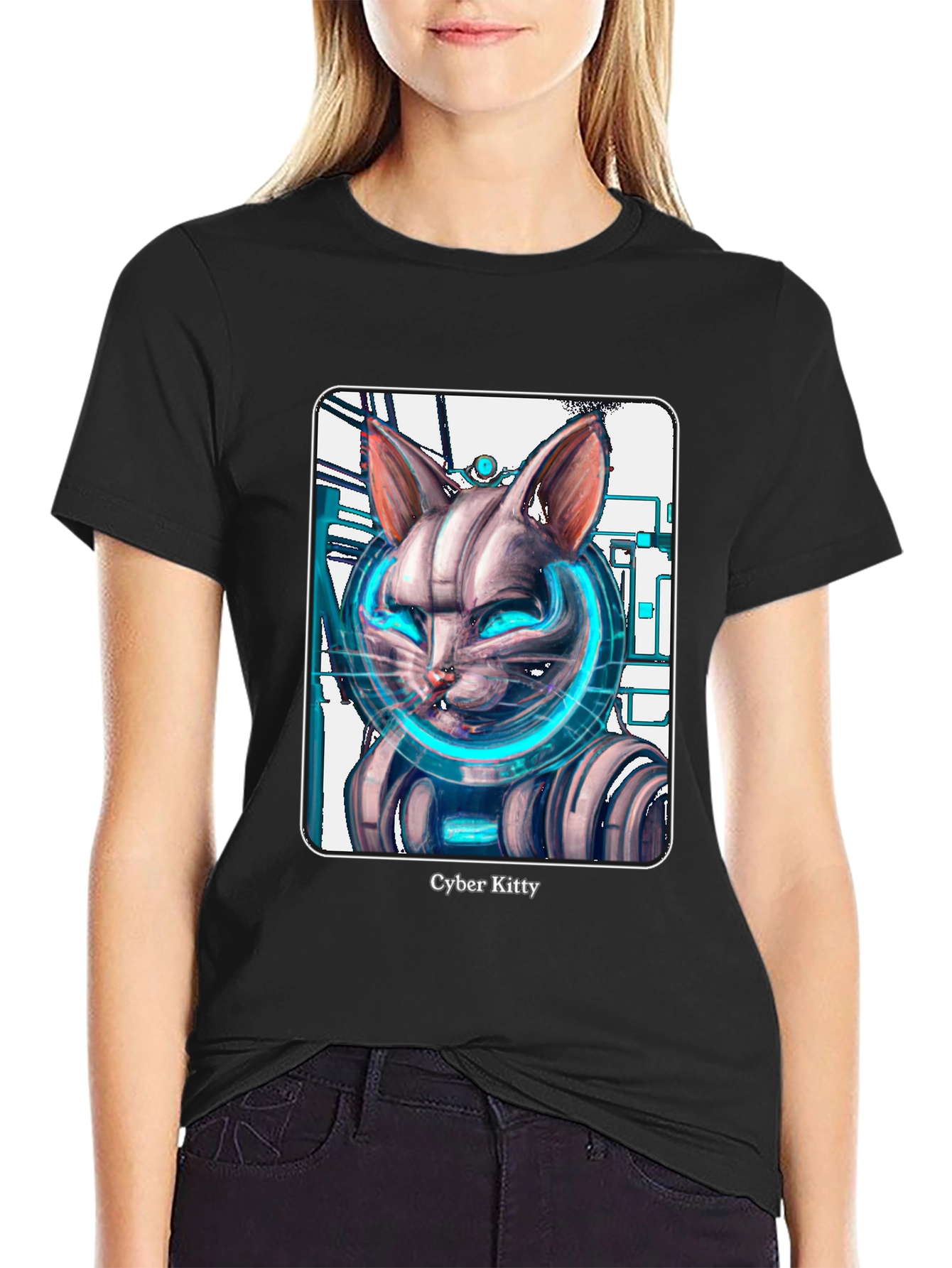 Cyber Kitty T-Shirt - Futuristic Cat Graphic Tee