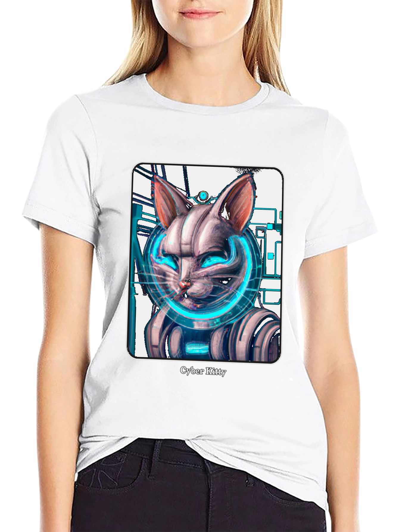 Cyber Kitty T-Shirt - Futuristic Cat Graphic Tee