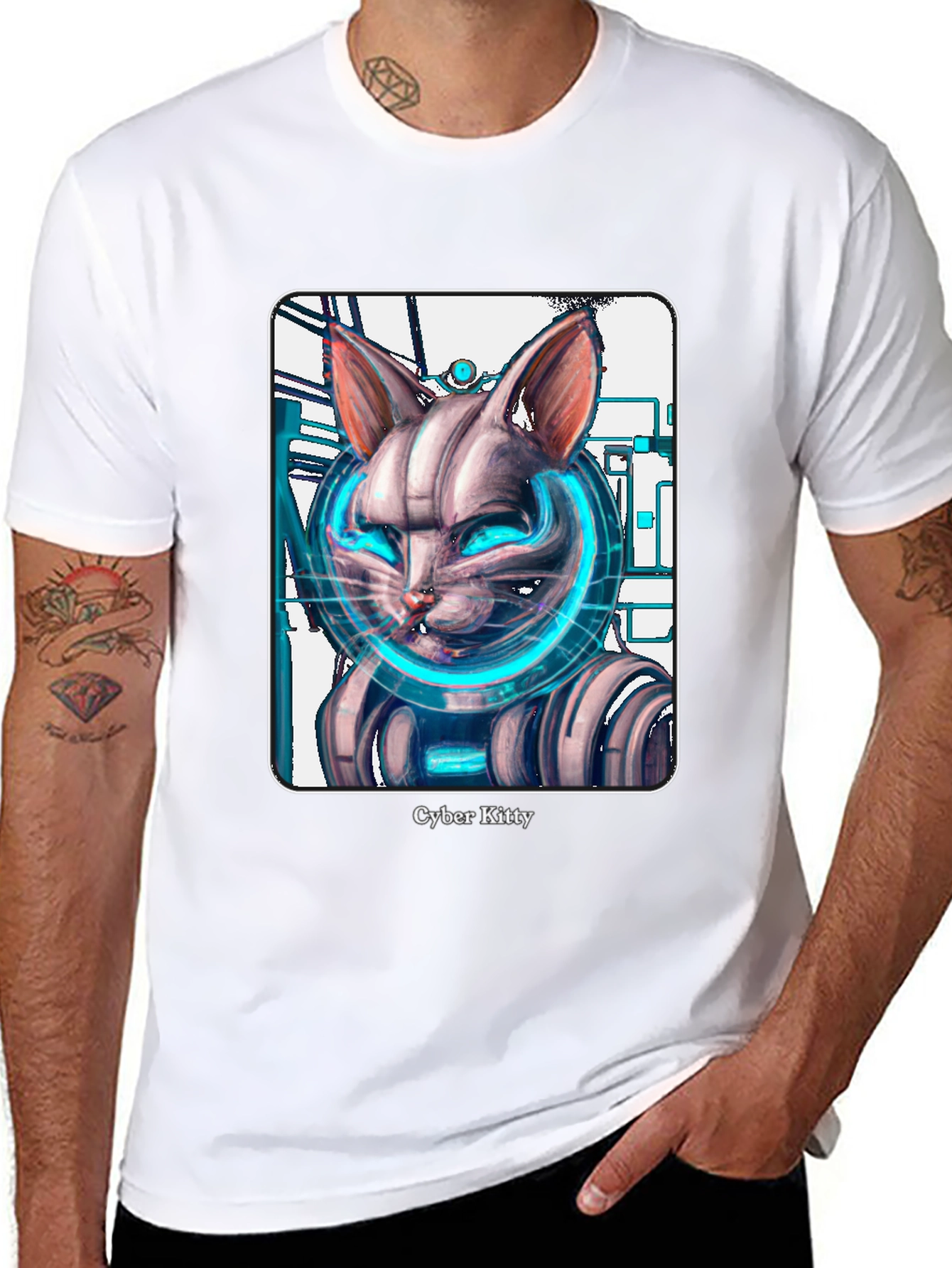 Cyber Kitty T-Shirt - Futuristic Cat Graphic Tee