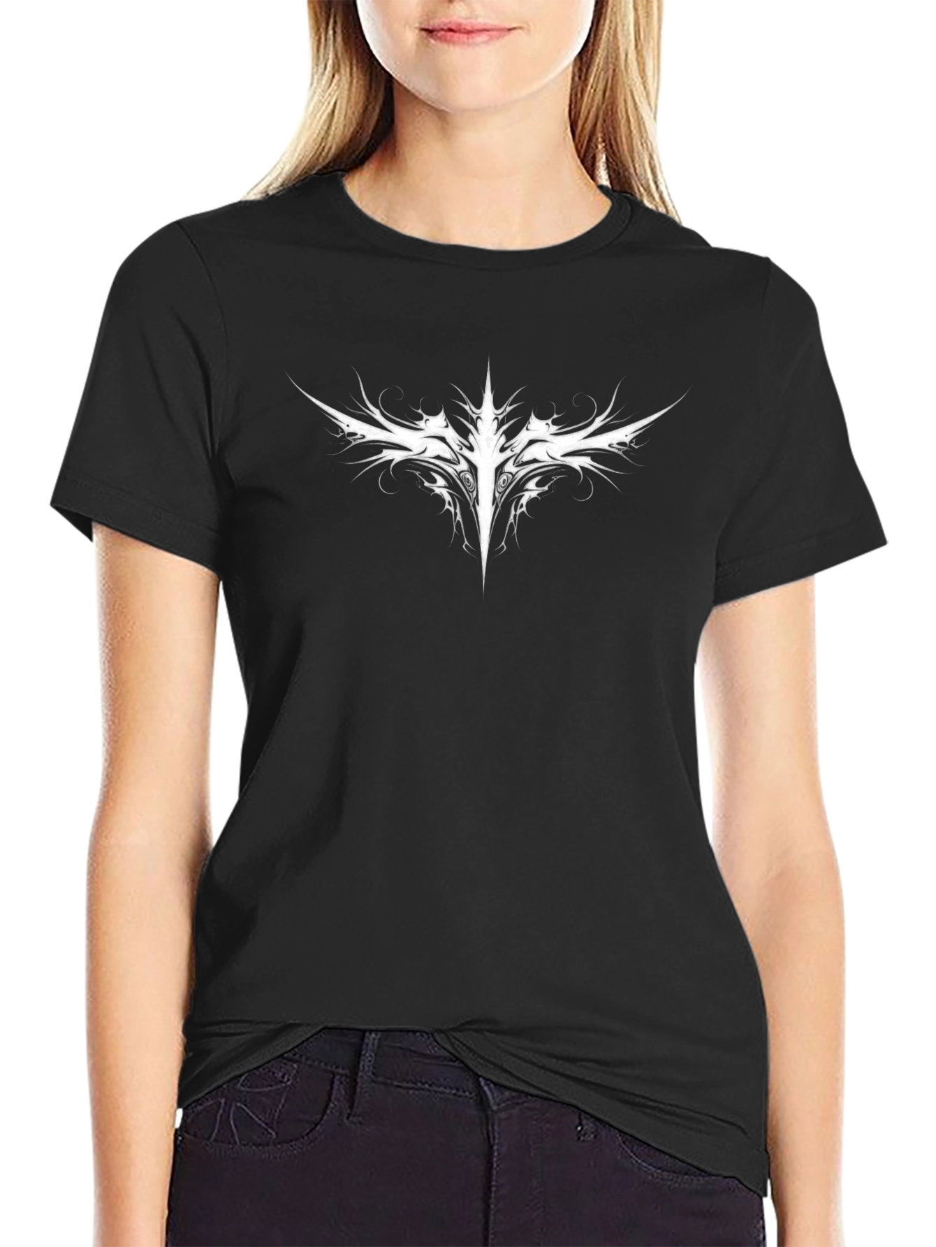Mens Black T-Shirt with White Gothic Design