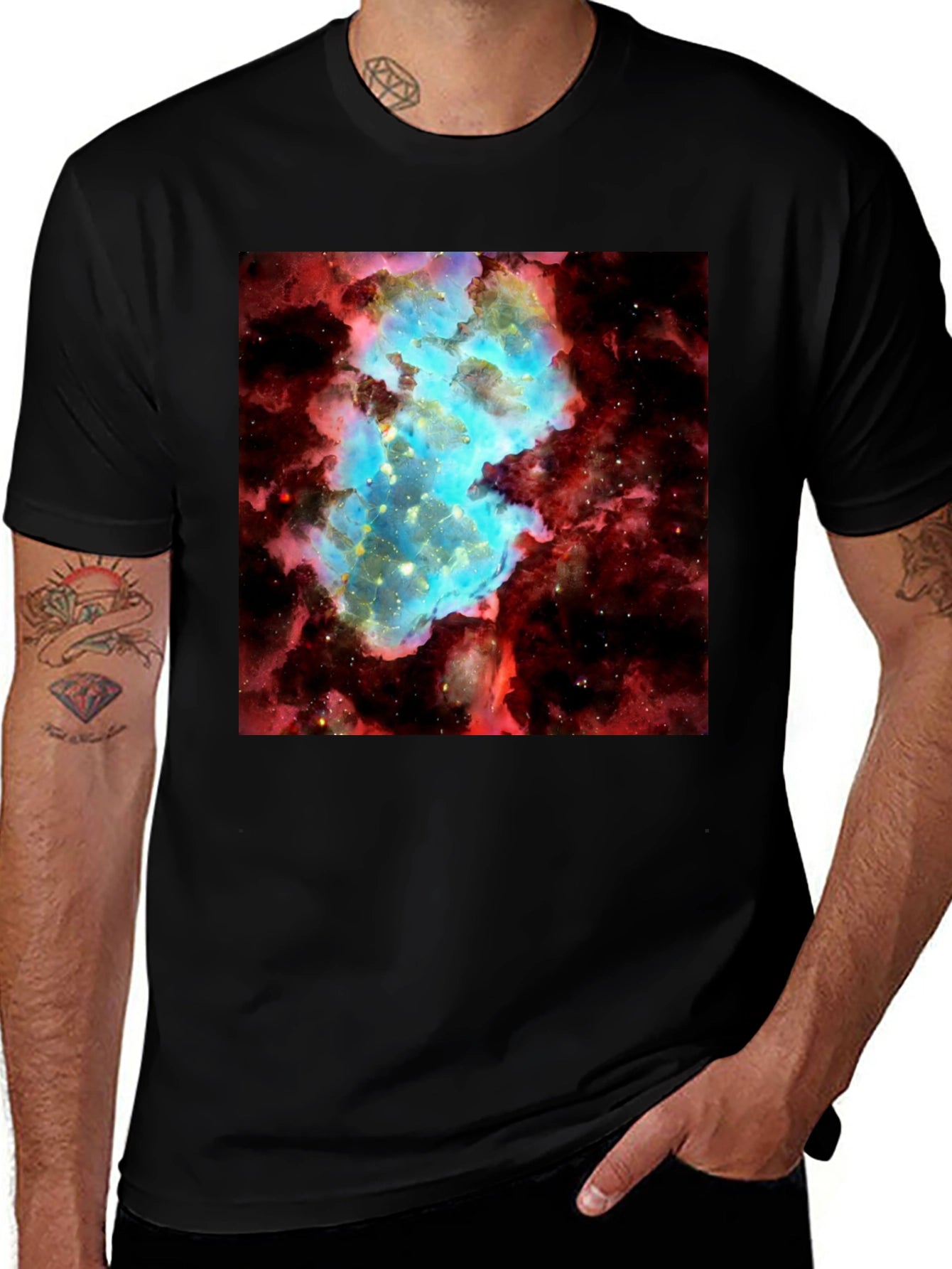 Nebula Graphic Tee - Galaxy Universe Print Black T-Shirt
