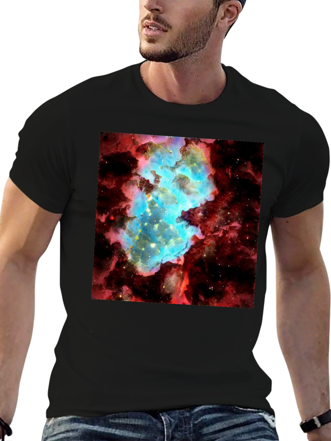 Nebula Graphic Tee - Galaxy Universe Print Black T-Shirt