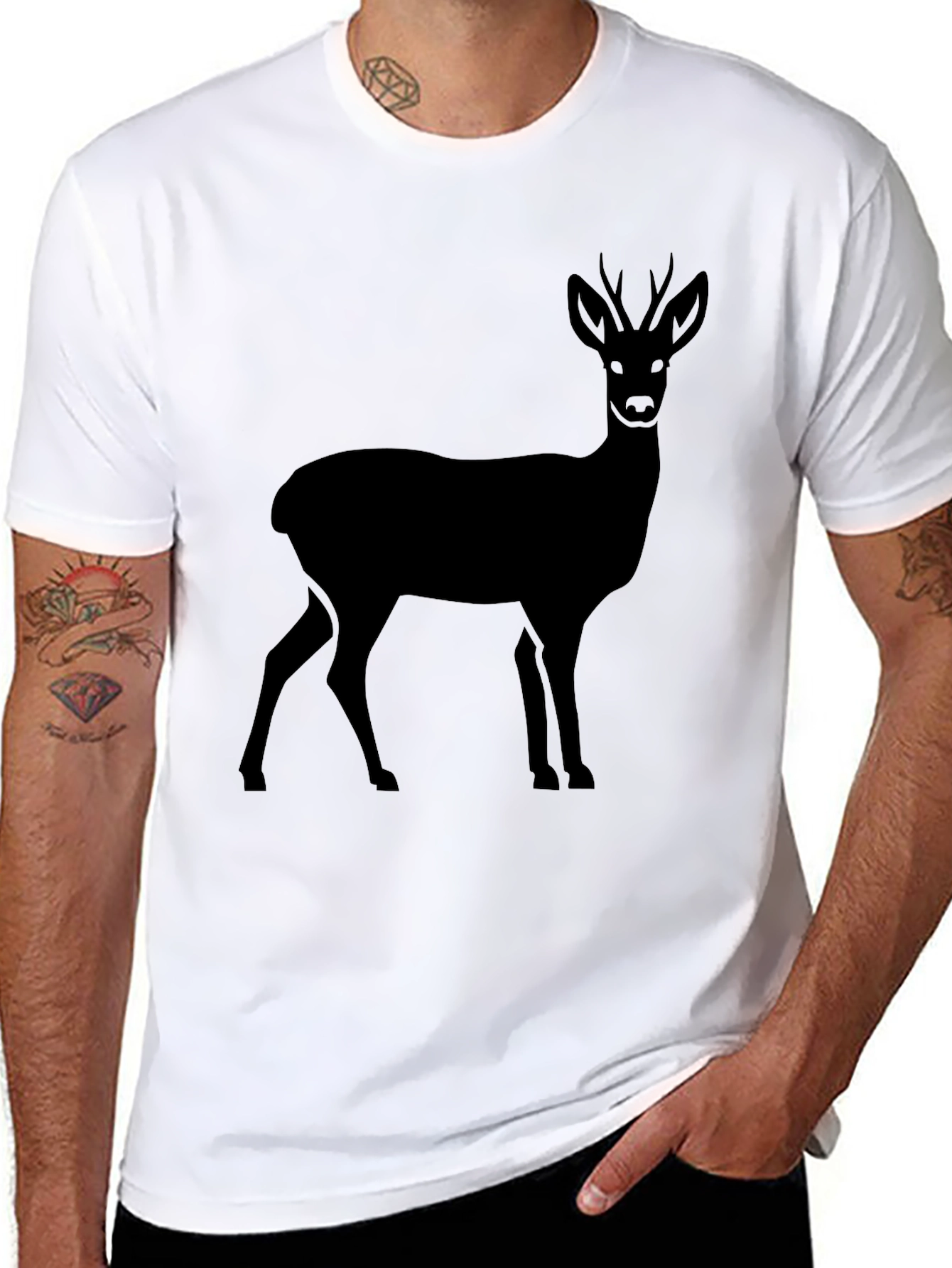 Mens Black Deer Silhouette Graphic T-Shirt