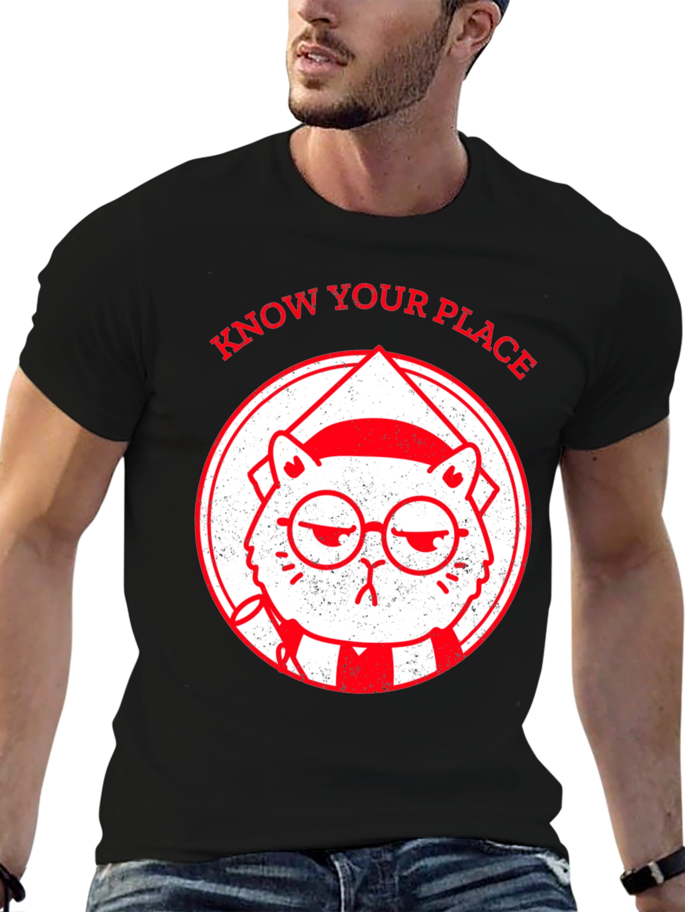 Know Your Place Funny Cat Graphic T-Shirt
