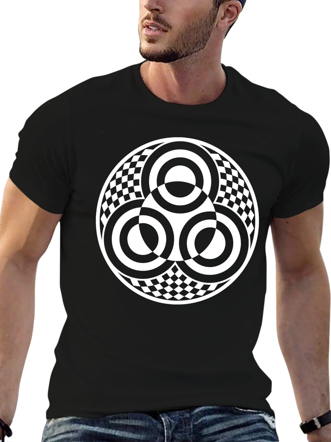 Geometric Circle Pattern T-Shirt - Black