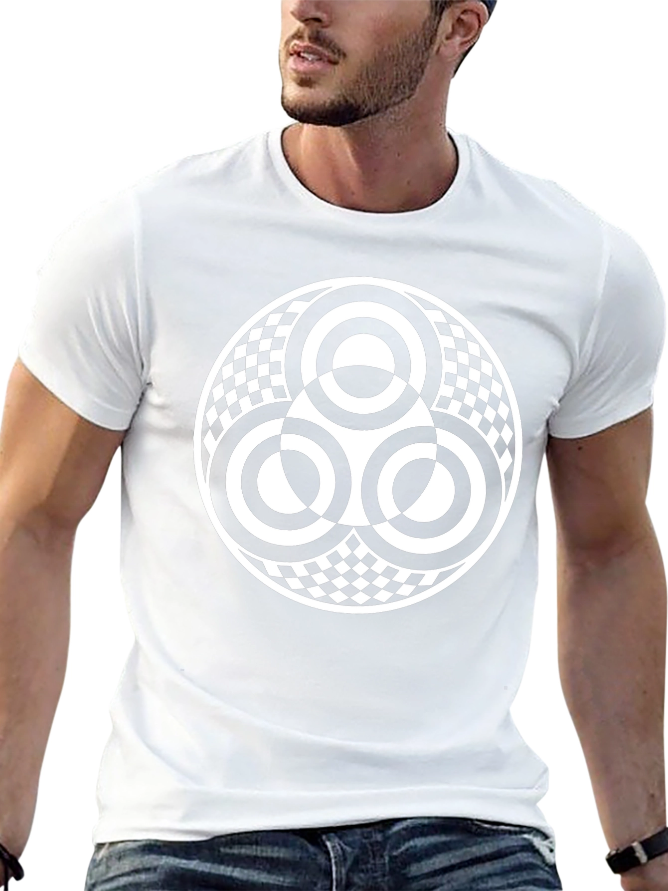 Geometric Circle Pattern T-Shirt - Black