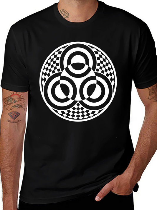 Geometric Circle Pattern T-Shirt - Black