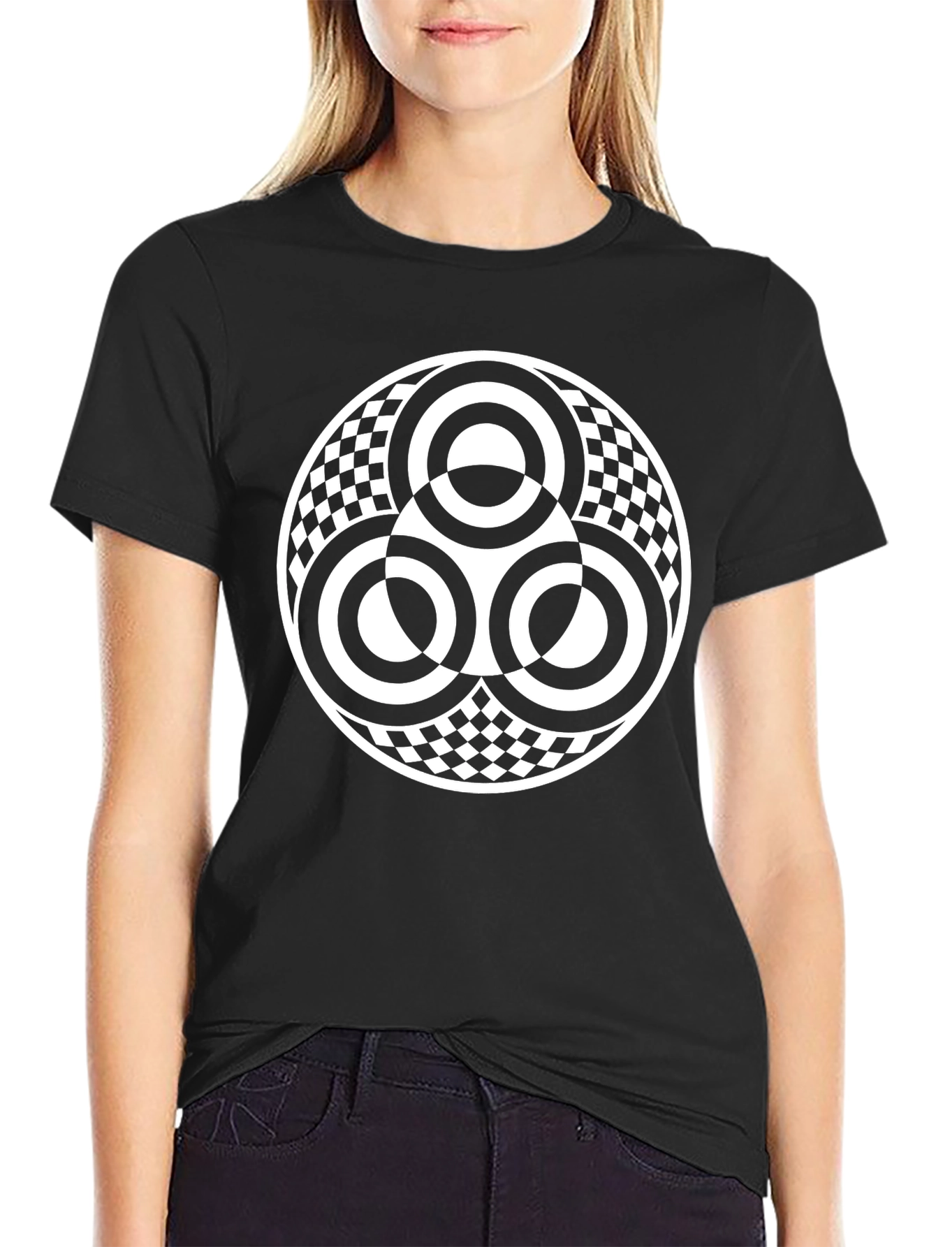Geometric Circle Pattern T-Shirt - Black