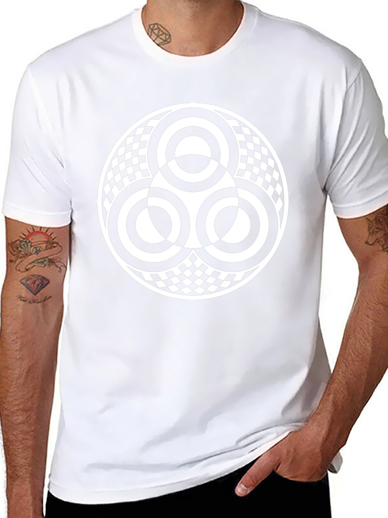 Geometric Circle Pattern T-Shirt - Black