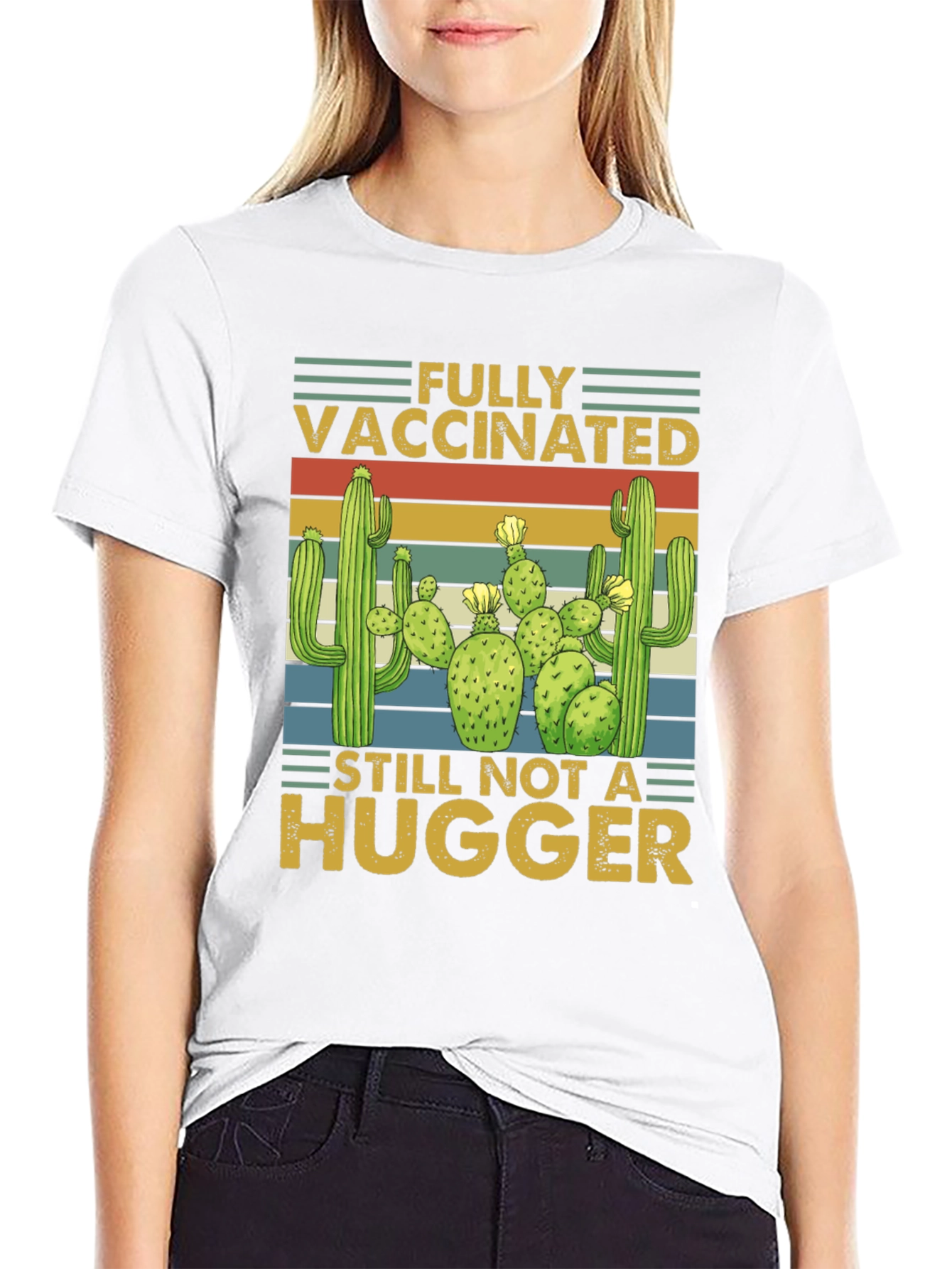 Vaccinated Not a Hugger Cactus T-Shirt