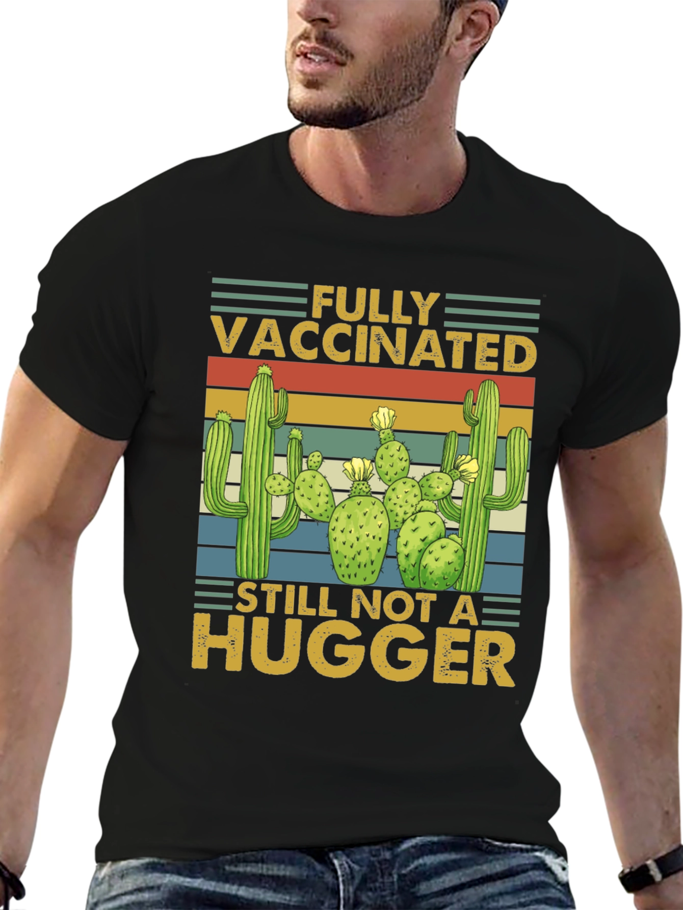 Vaccinated Not a Hugger Cactus T-Shirt