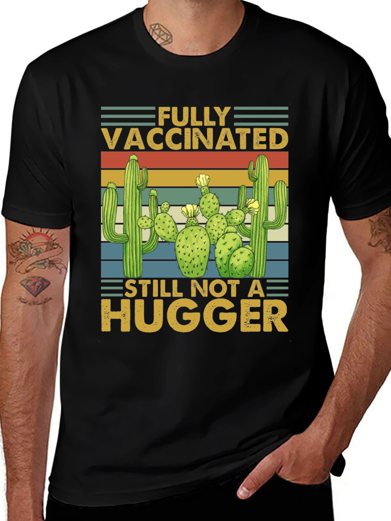 Vaccinated Not a Hugger Cactus T-Shirt