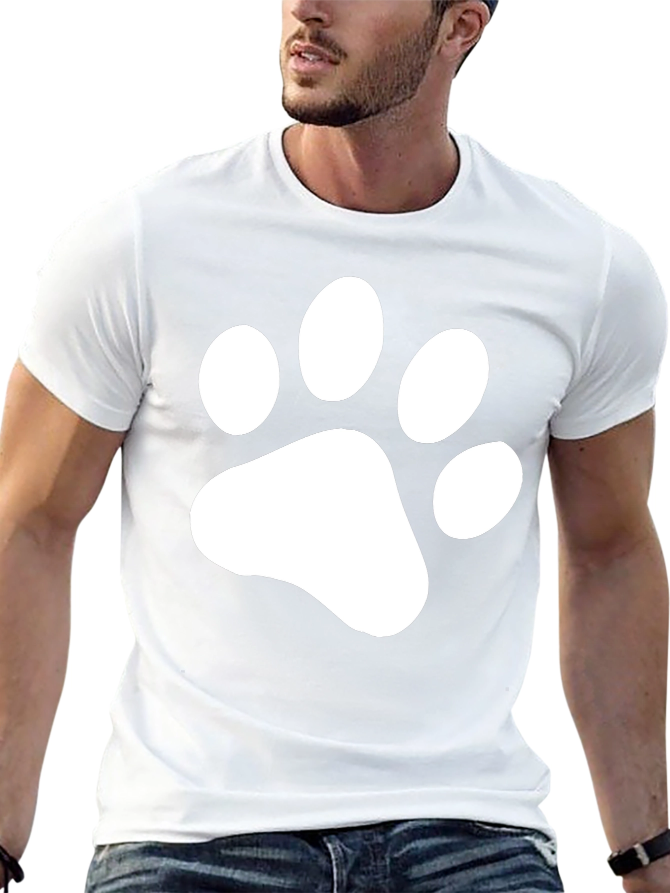Paw Print Graphic T-Shirt - Casual Cotton Tee