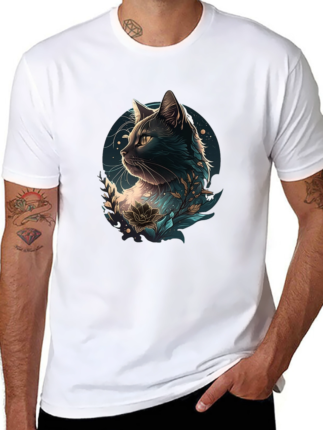 Black Cat Floral Graphic Tee