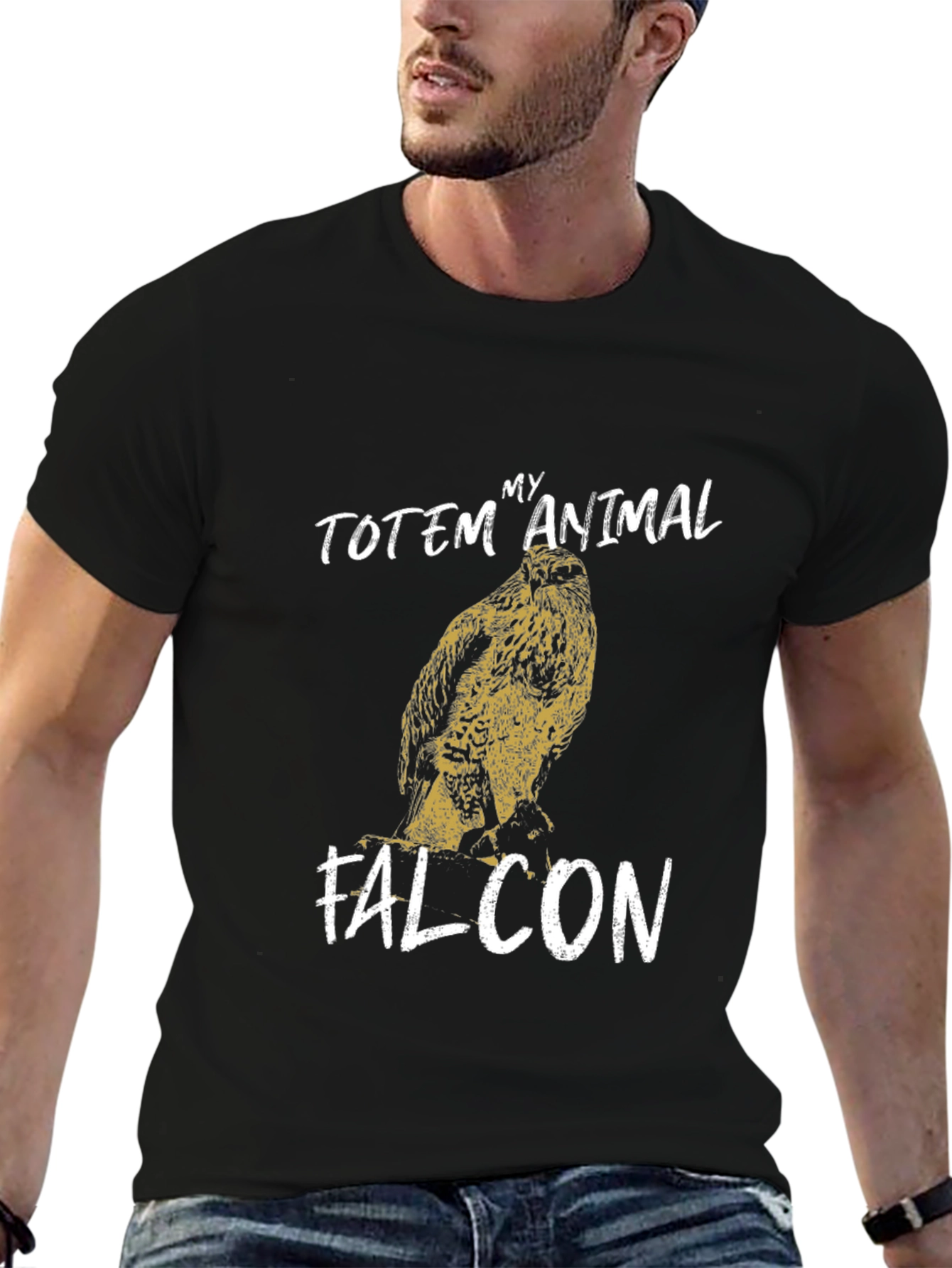 Falcon Totem Animal Graphic Tee - Black