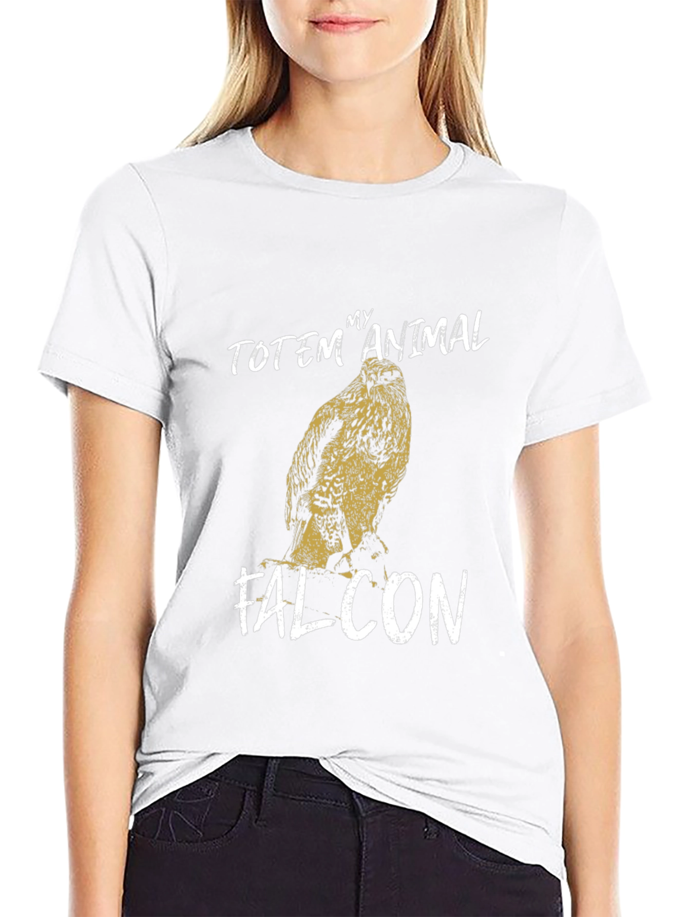 Falcon Totem Animal Graphic Tee - Black