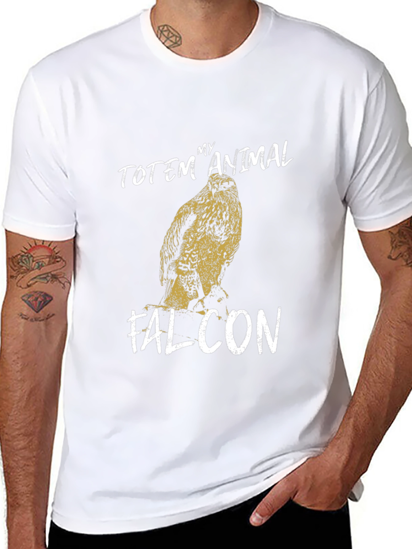 Falcon Totem Animal Graphic Tee - Black