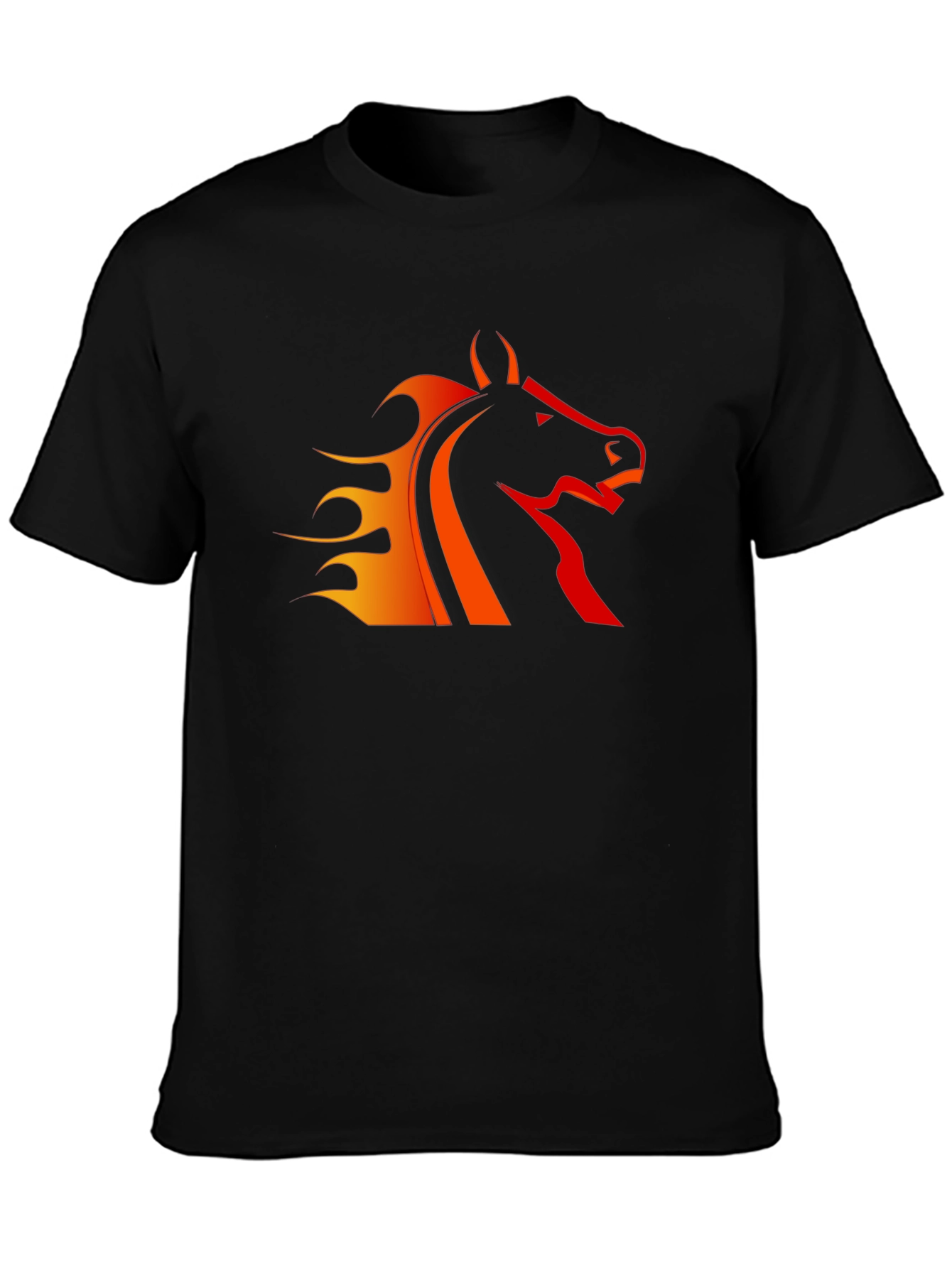 Black T-Shirt with Fiery Horse Design
