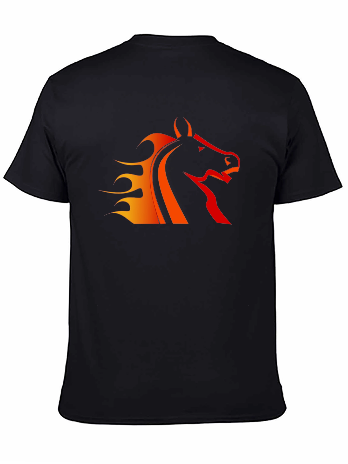 Black T-Shirt with Fiery Horse Design