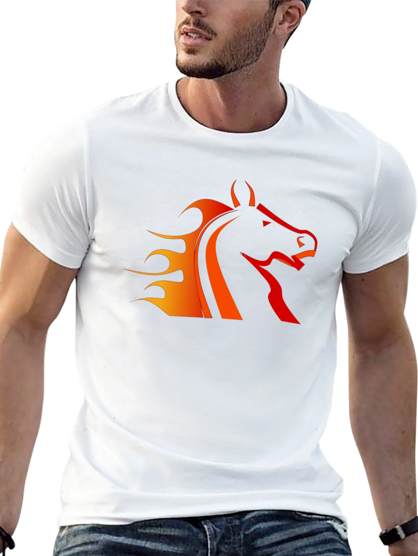 Black T-Shirt with Fiery Horse Design