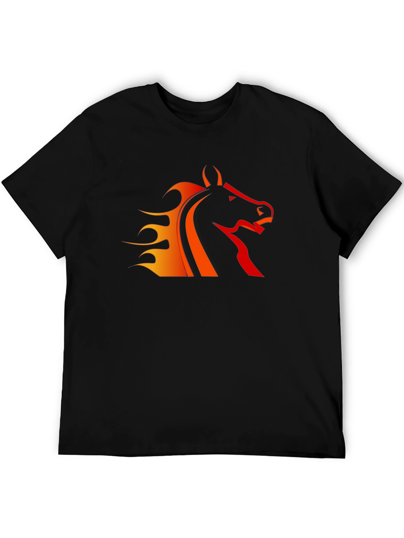 Black T-Shirt with Fiery Horse Design