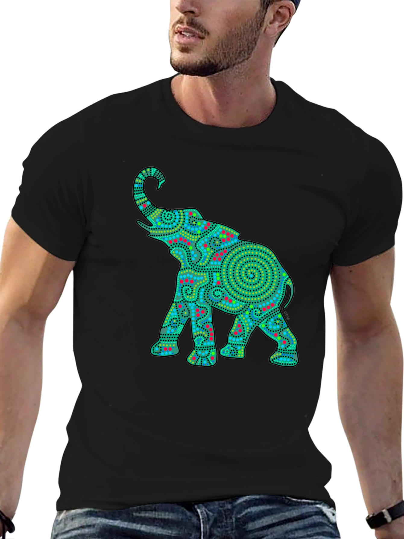 Elephant Graphic Print Black T-Shirt