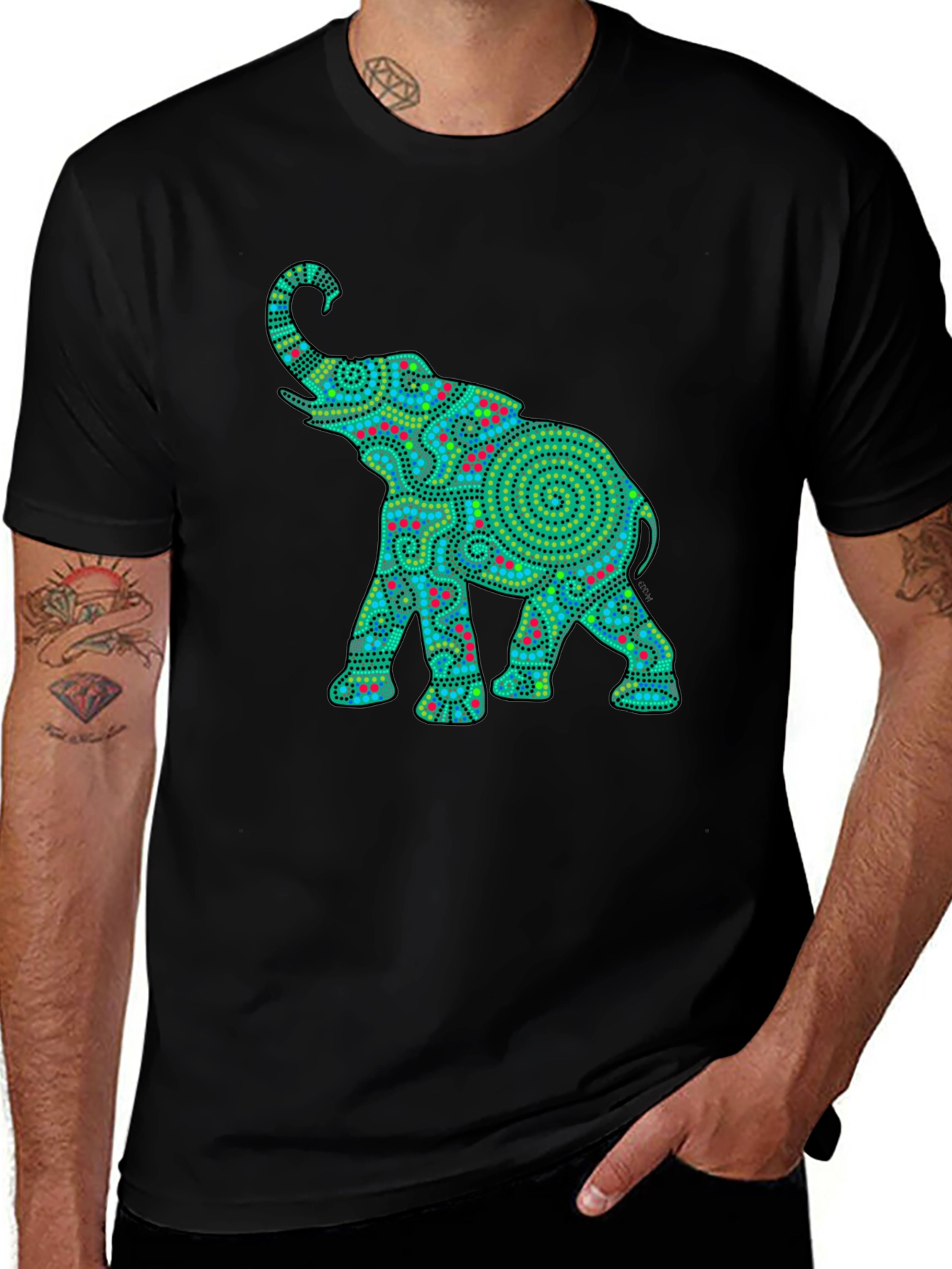 Elephant Graphic Print Black T-Shirt