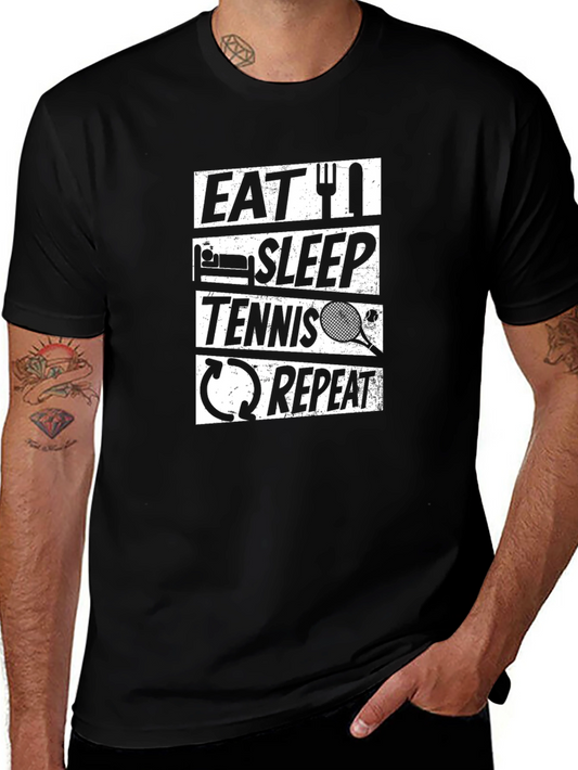 Eat Sleep Tennis Repeat Black Graphic Tee