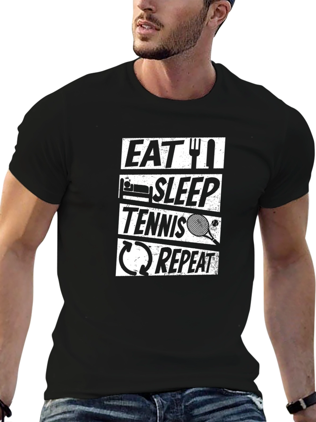 Eat Sleep Tennis Repeat Black Graphic Tee