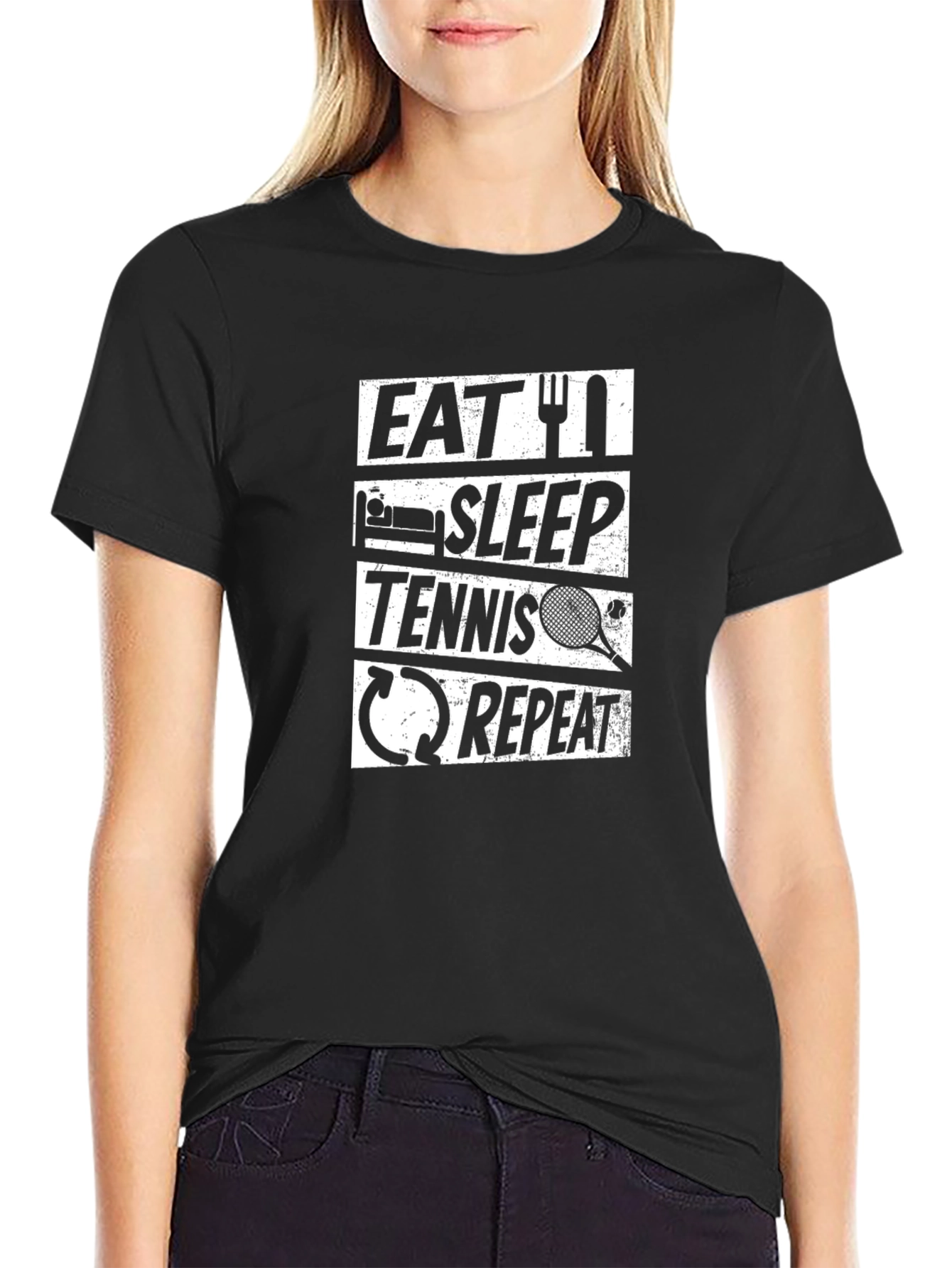 Eat Sleep Tennis Repeat Black Graphic Tee
