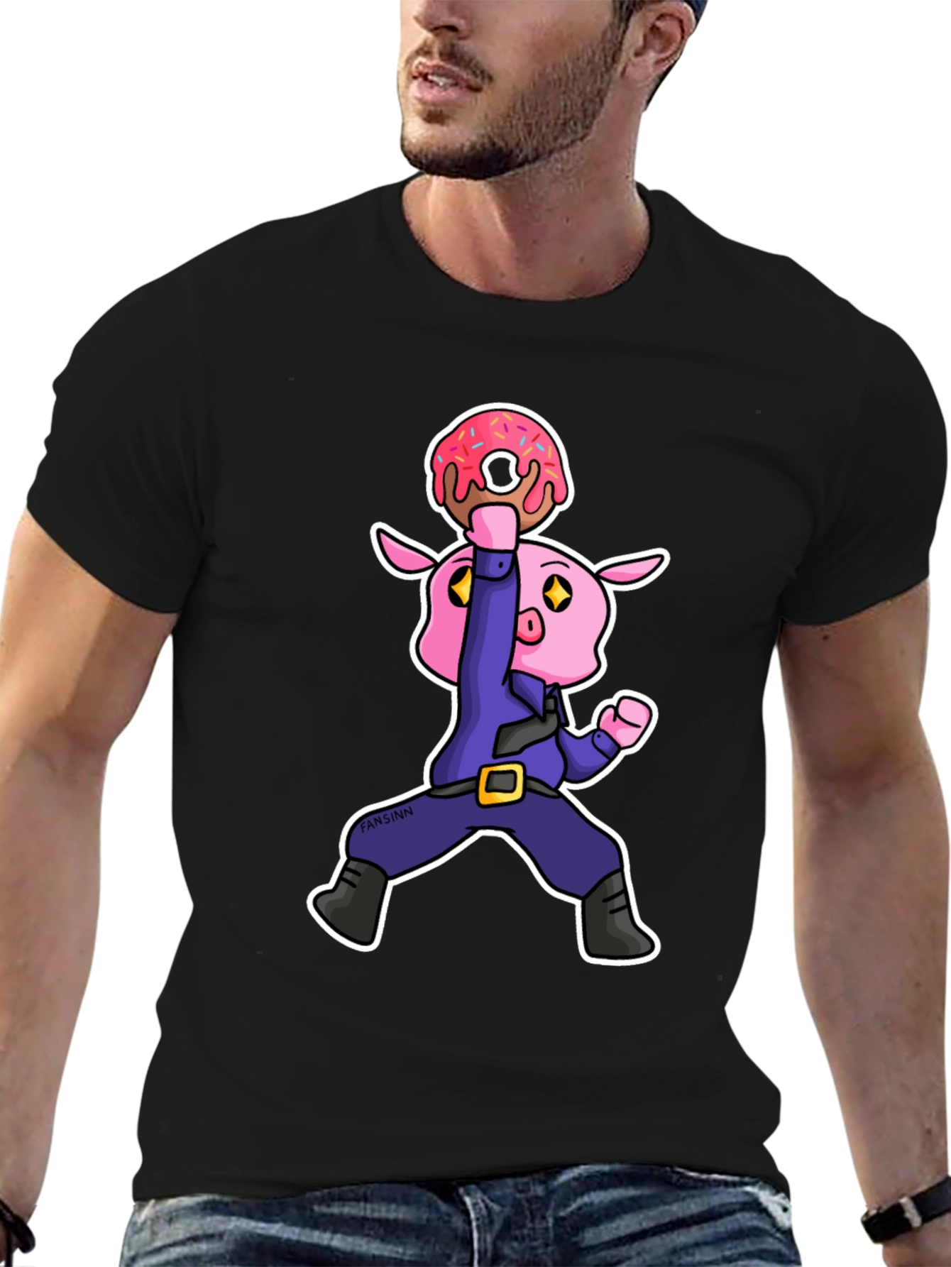 Donut Pig Graphic T-Shirt - Cartoon Style
