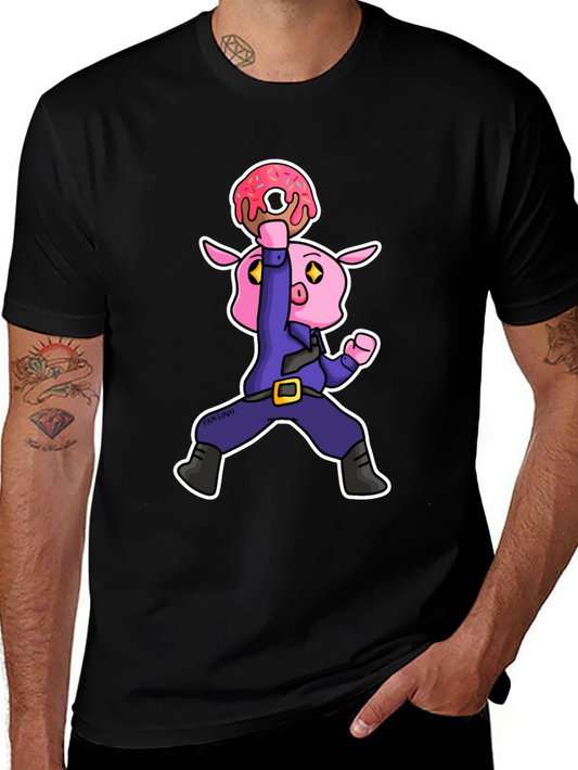 Donut Pig Graphic T-Shirt - Cartoon Style