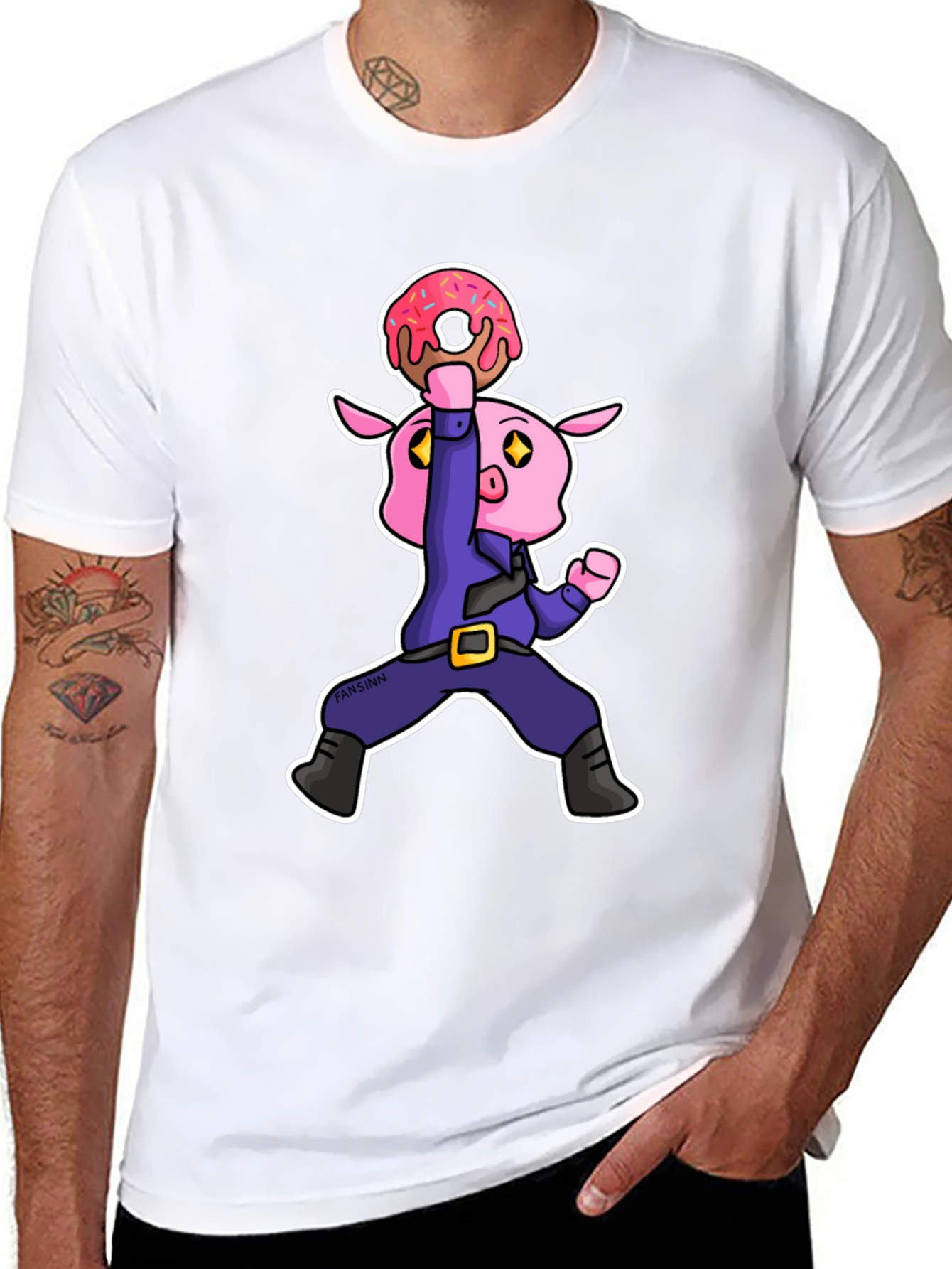 Donut Pig Graphic T-Shirt - Cartoon Style