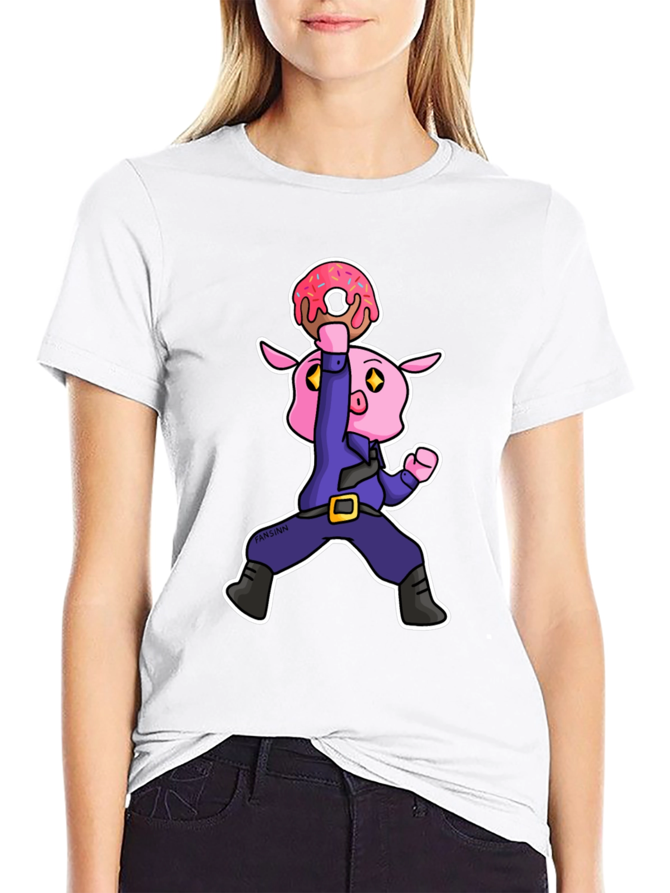 Donut Pig Graphic T-Shirt - Cartoon Style