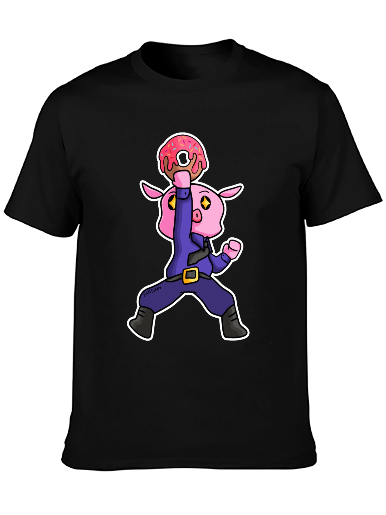 Donut Pig Graphic T-Shirt - Cartoon Style