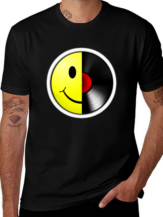 Smiley Face Record Graphic Tee - Black