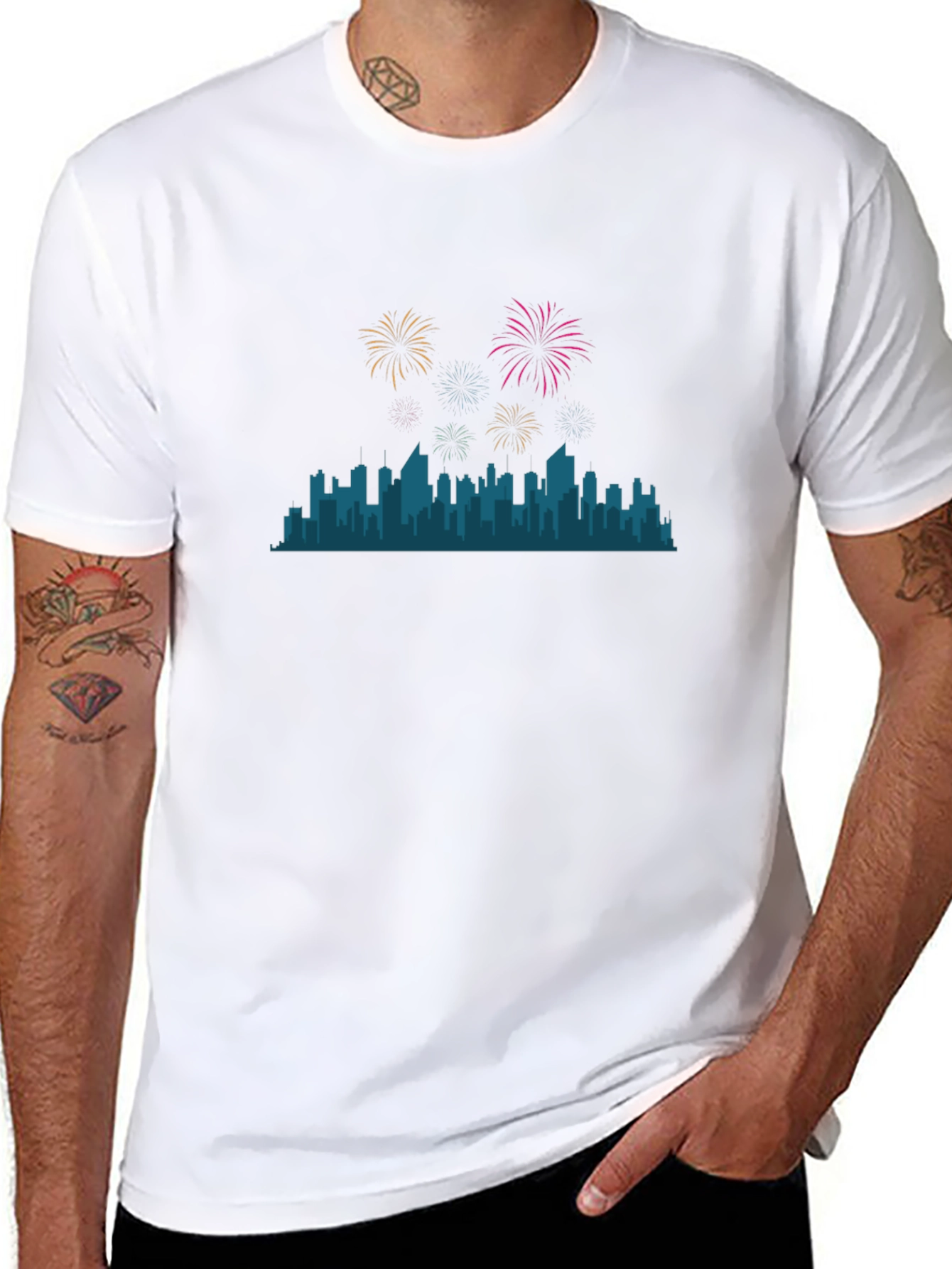 City Skyline Fireworks Graphic Tee