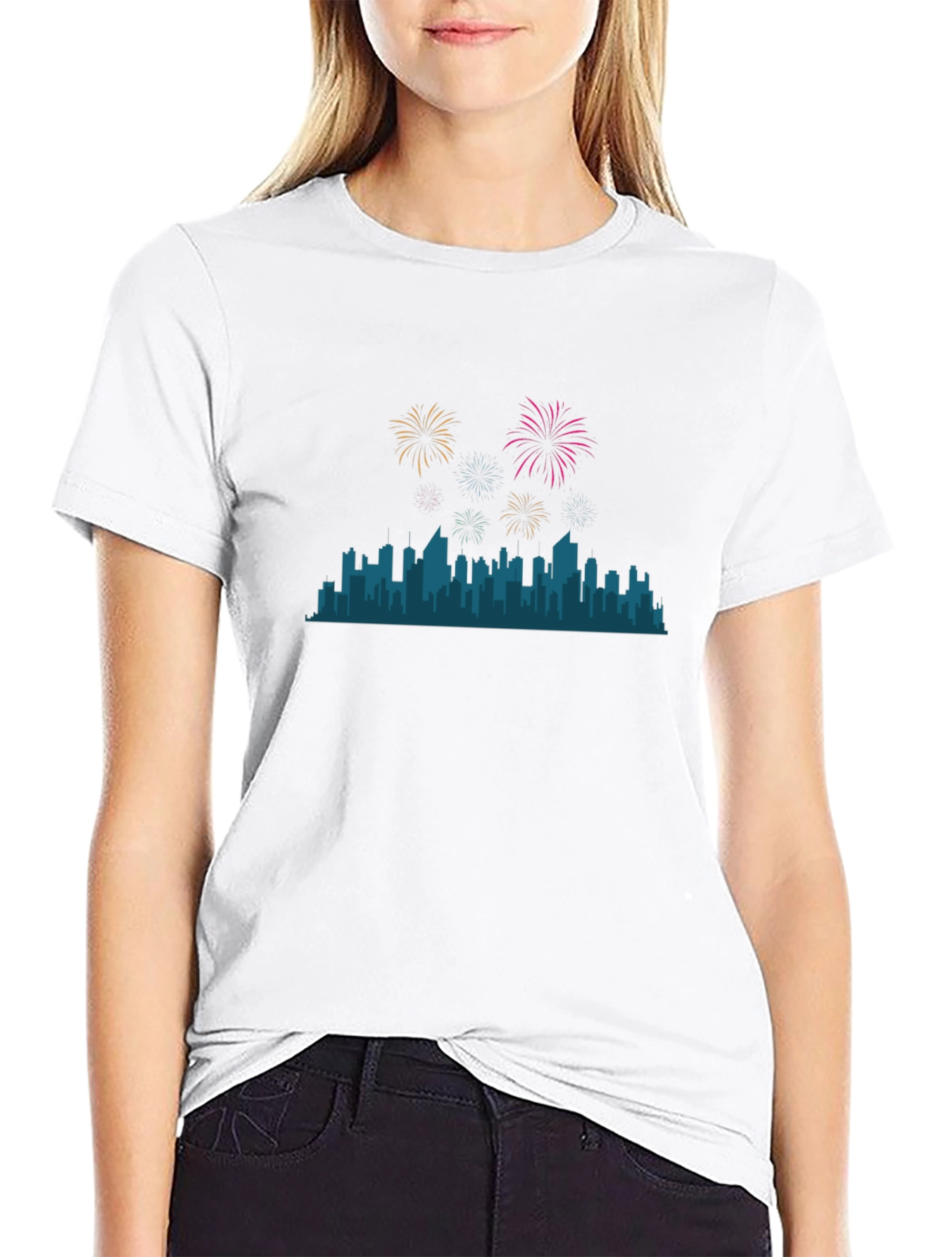 City Skyline Fireworks Graphic Tee