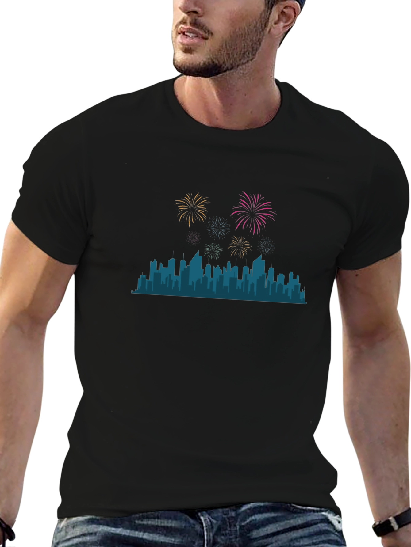 City Skyline Fireworks Graphic Tee