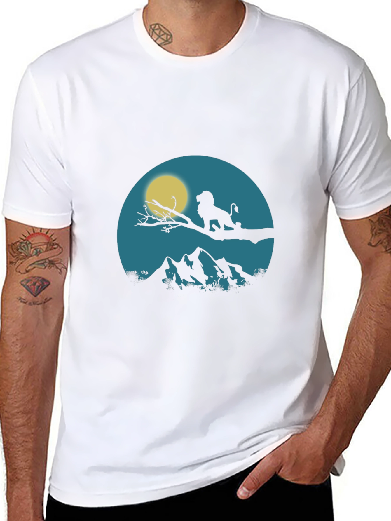 Lion King Silhouette Graphic Print Crew Neck Tee