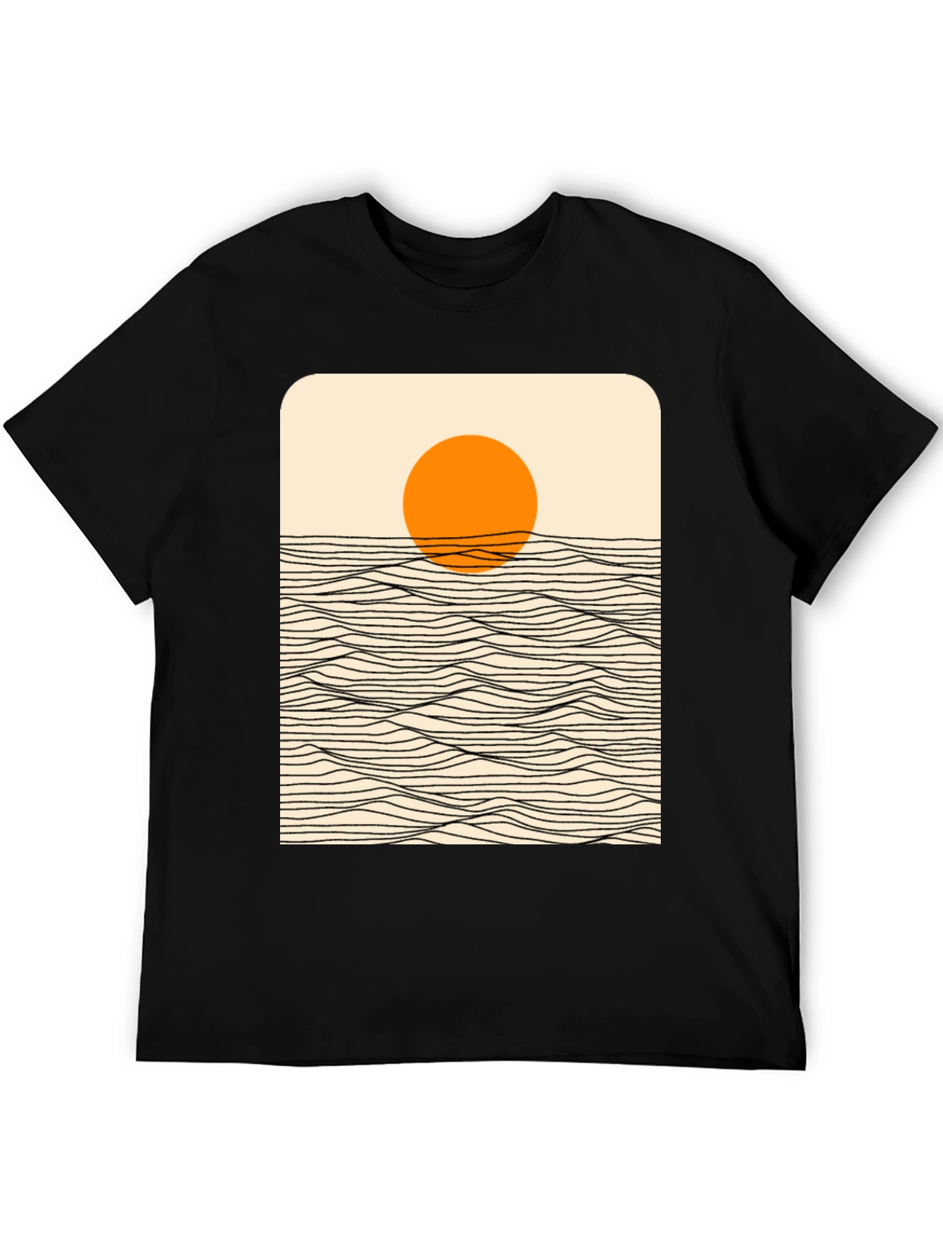 Sunset Wave Graphic Tee - Stylish Black Cotton T-Shirt
