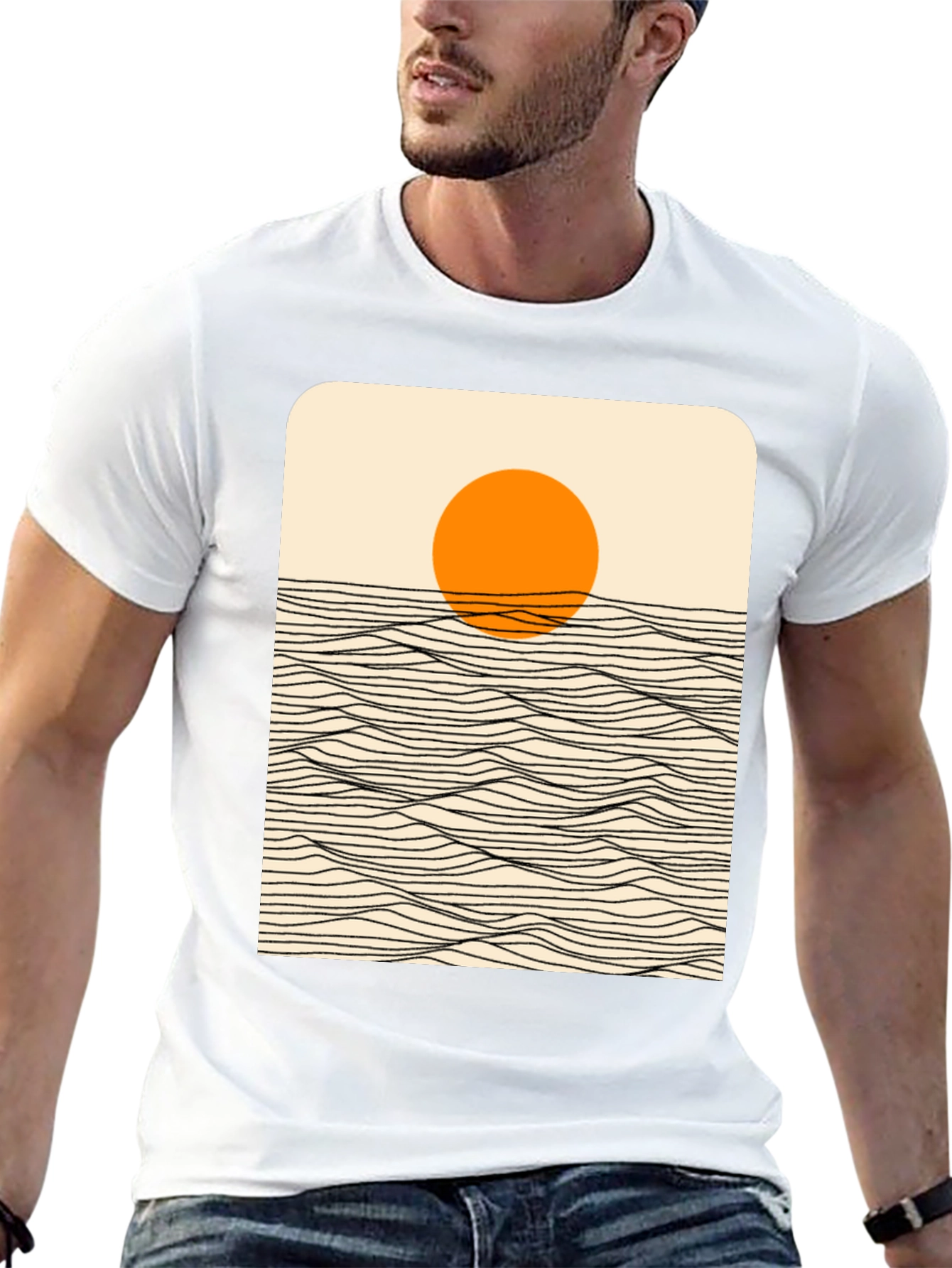 Sunset Wave Graphic Tee - Stylish Black Cotton T-Shirt