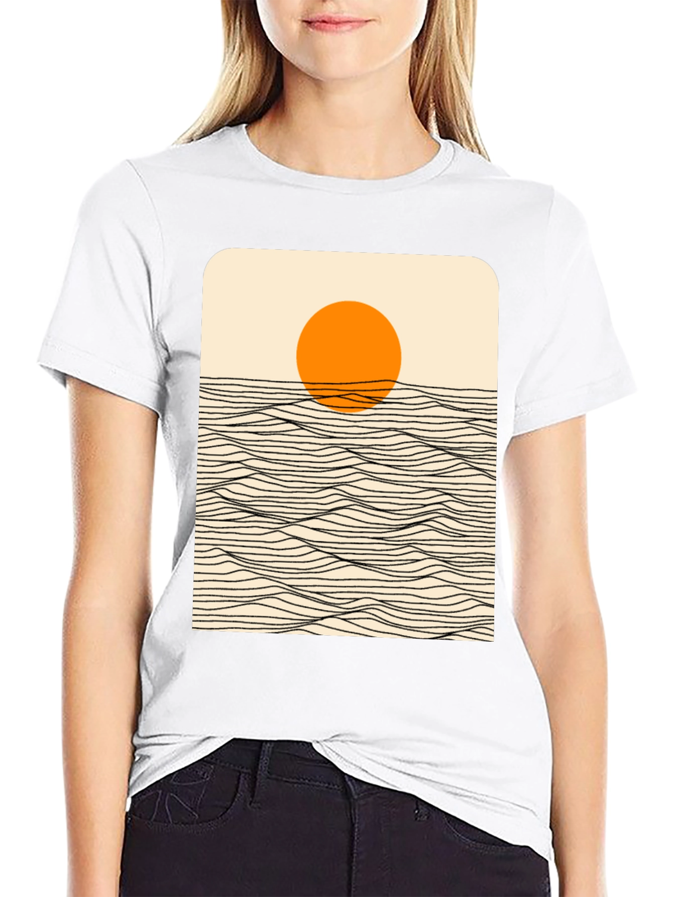 Sunset Wave Graphic Tee - Stylish Black Cotton T-Shirt