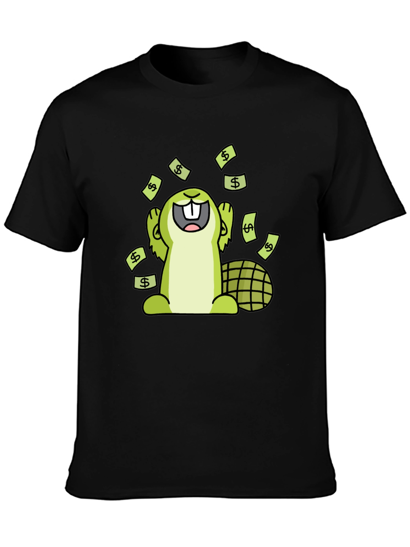 Funny Beaver Money T-Shirt - Black Cotton Tee