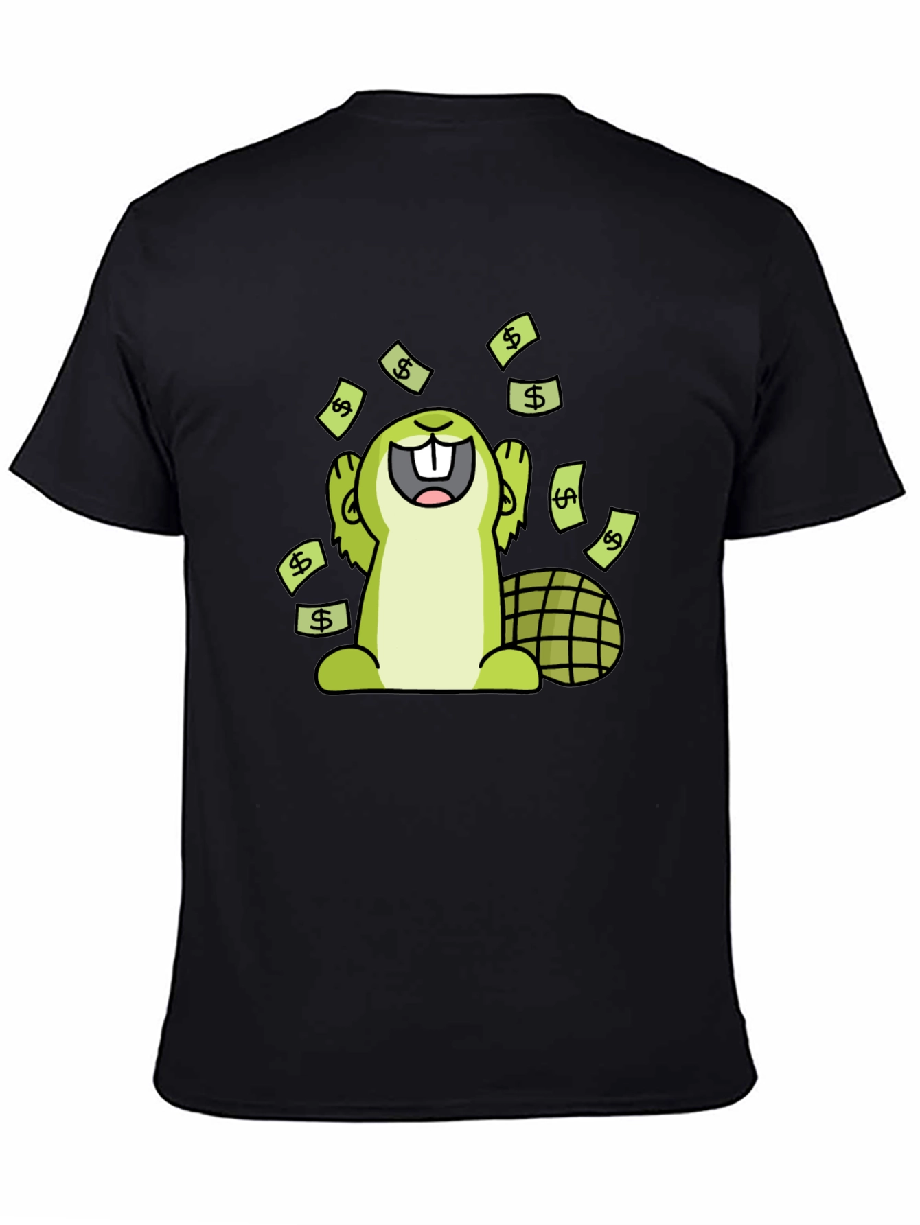 Funny Beaver Money T-Shirt - Black Cotton Tee