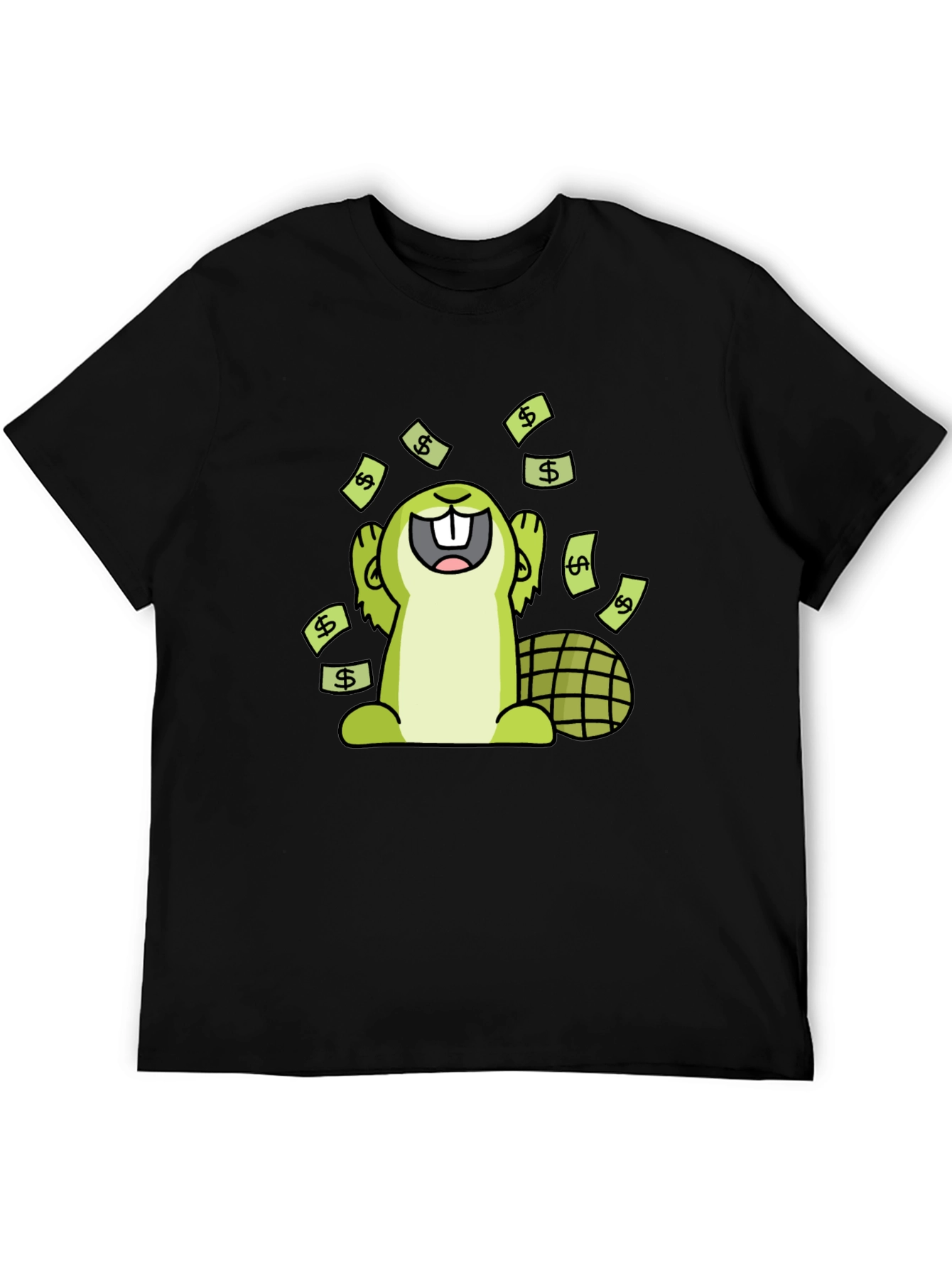 Funny Beaver Money T-Shirt - Black Cotton Tee