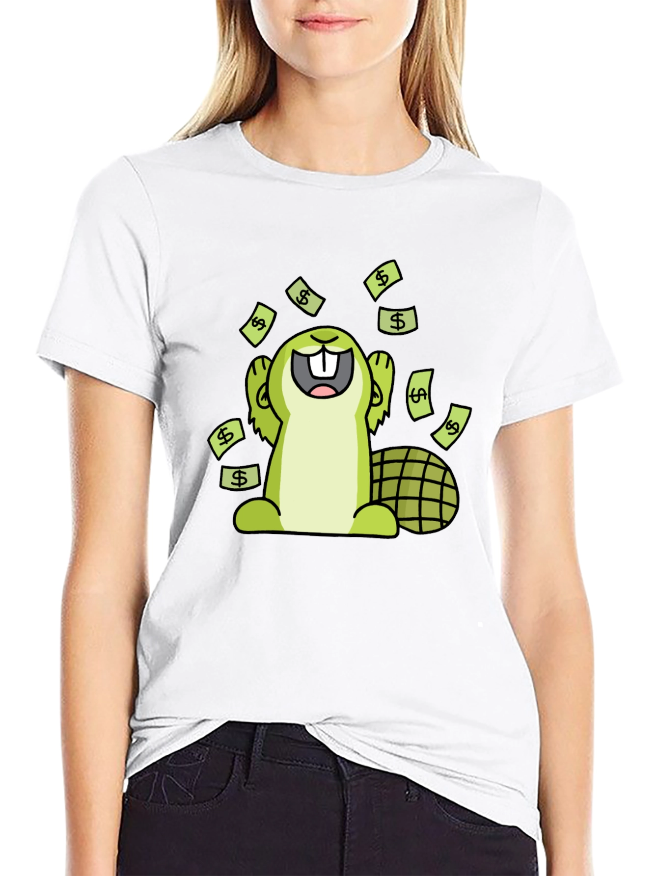 Funny Beaver Money T-Shirt - Black Cotton Tee