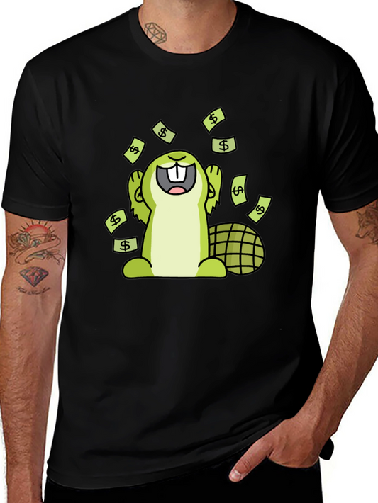 Funny Beaver Money T-Shirt - Black Cotton Tee