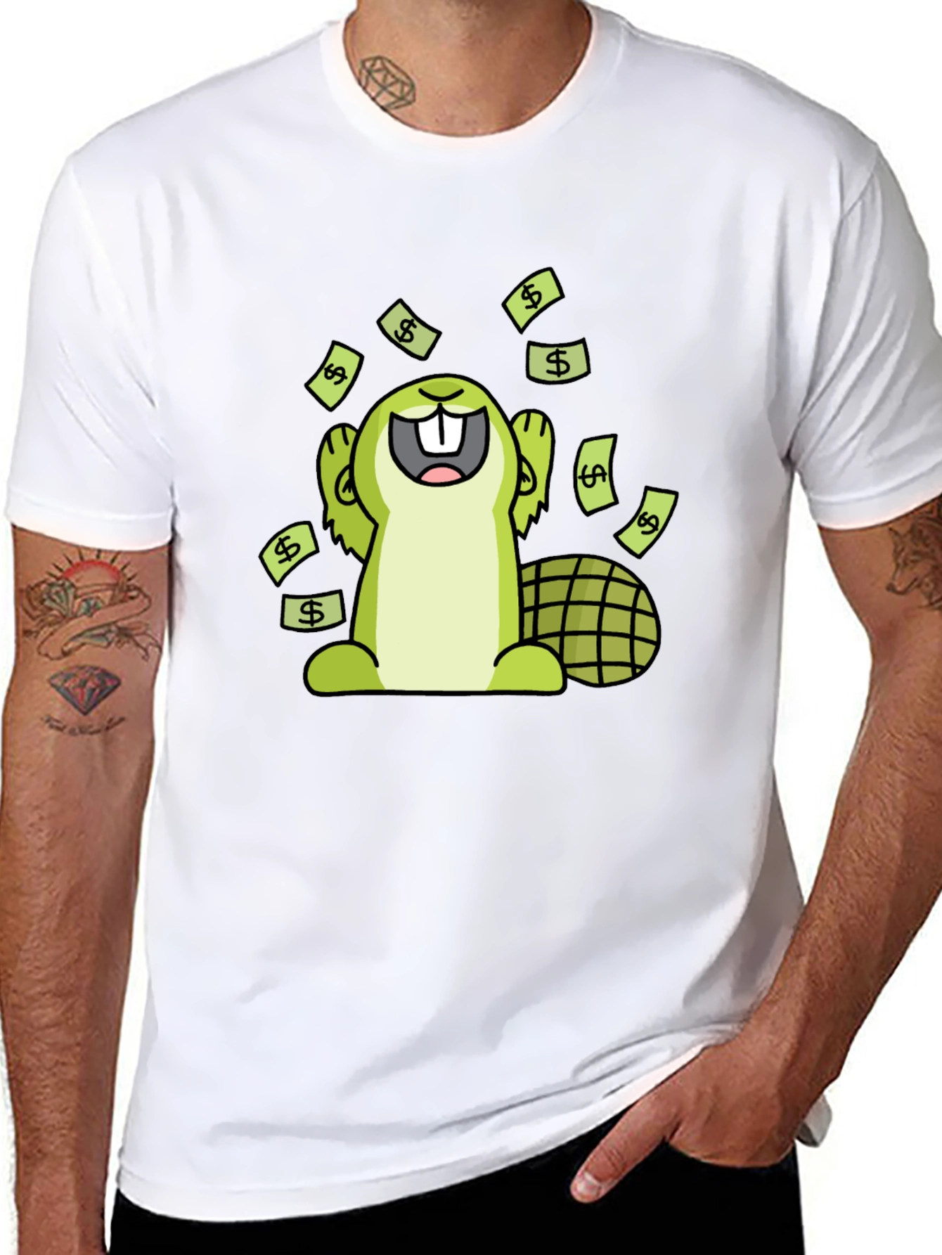 Funny Beaver Money T-Shirt - Black Cotton Tee